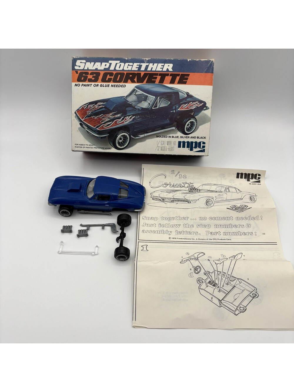 VTG 1978 MPC 63 Corvette Snap Together 1/32 Model Kit Parts Repair Incomplete